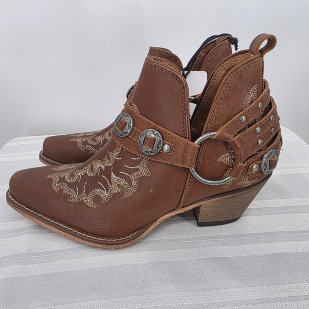 Myra Bag Brown Ankle Boots with Cream Embroidery - Picture 5 of 12